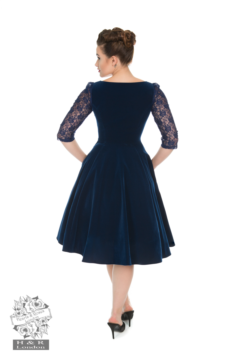 Divine Velvet Swing Dress In Navy Blue